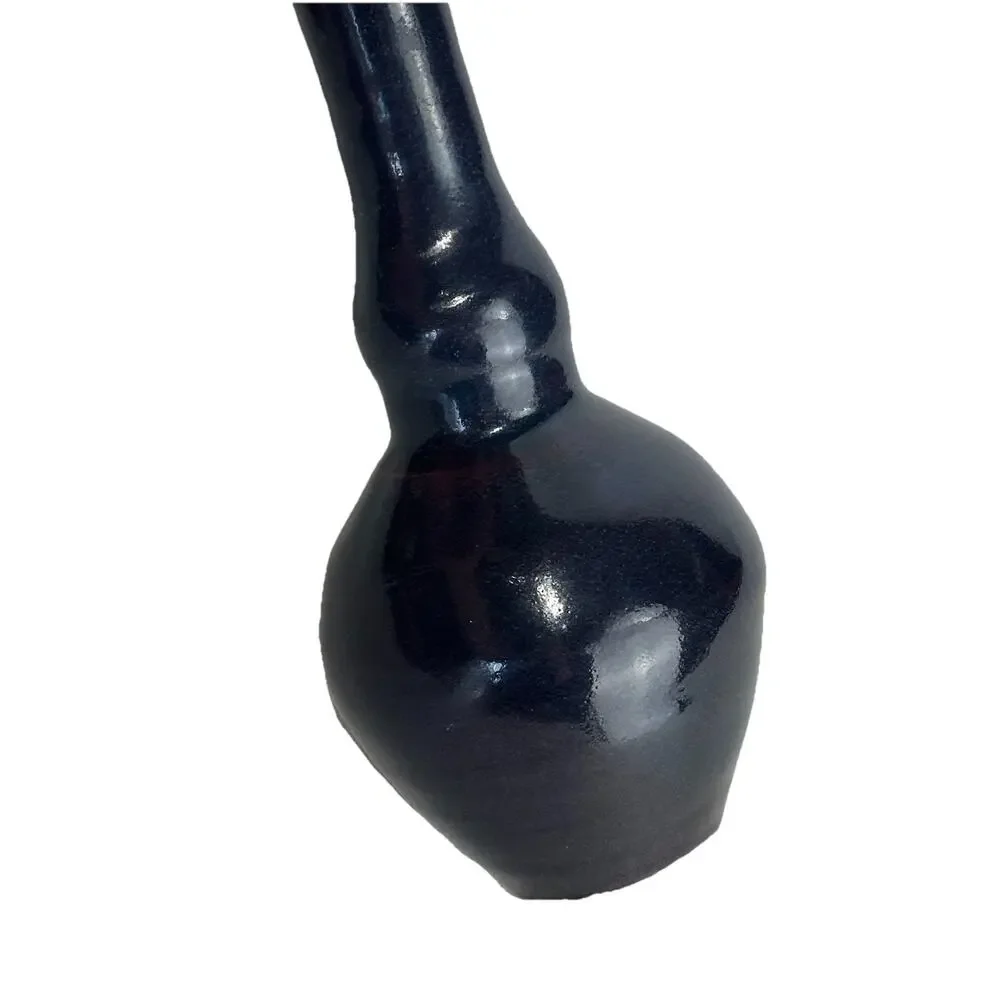 Vintage Signed FR Studio Pottery Vase Black Glaze Mid Century Modern Bud Vase 7